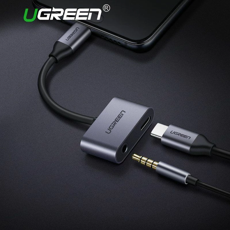 Adapter Ugreen CM193 USB-C në Jack 3.5mm + USB-C, 10 cm, 1.5 A, argjendtë (50596)