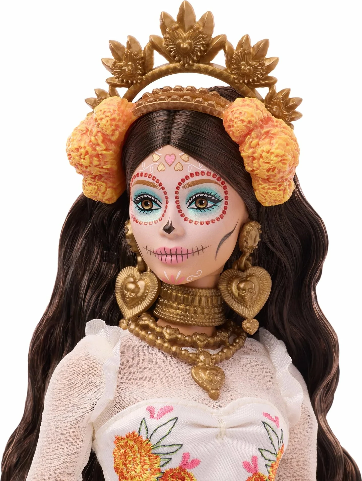 Kukull Barbie Mattel Signature Día de Muertos 2025 JBJ05, fustan dekorativ ivory, set me stand dhe certifikatë