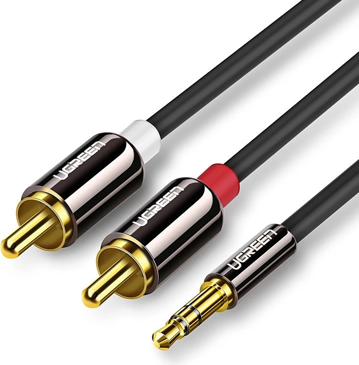 Kabllo audio Ugreen AV116 10584, mini jack 3.5mm në 2RCA, 2m, e zezë