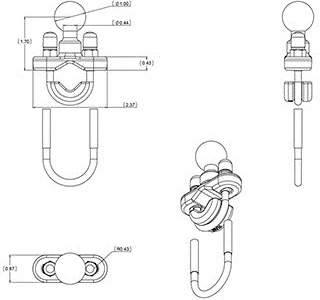 Baza U-Bolt për Timon RAM Mounts, për Rreze prej 0.5" deri në 1.25"
