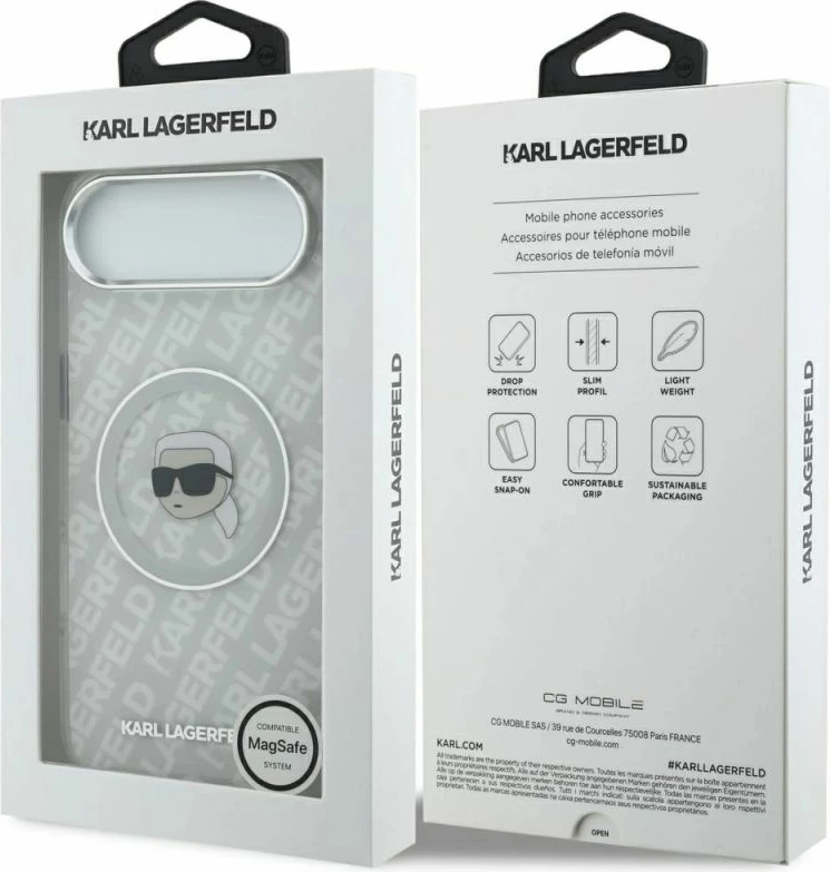 Kapak telefoni Karl Lagerfeld IML Karl Head Logo MagSafe për iPhone, gri