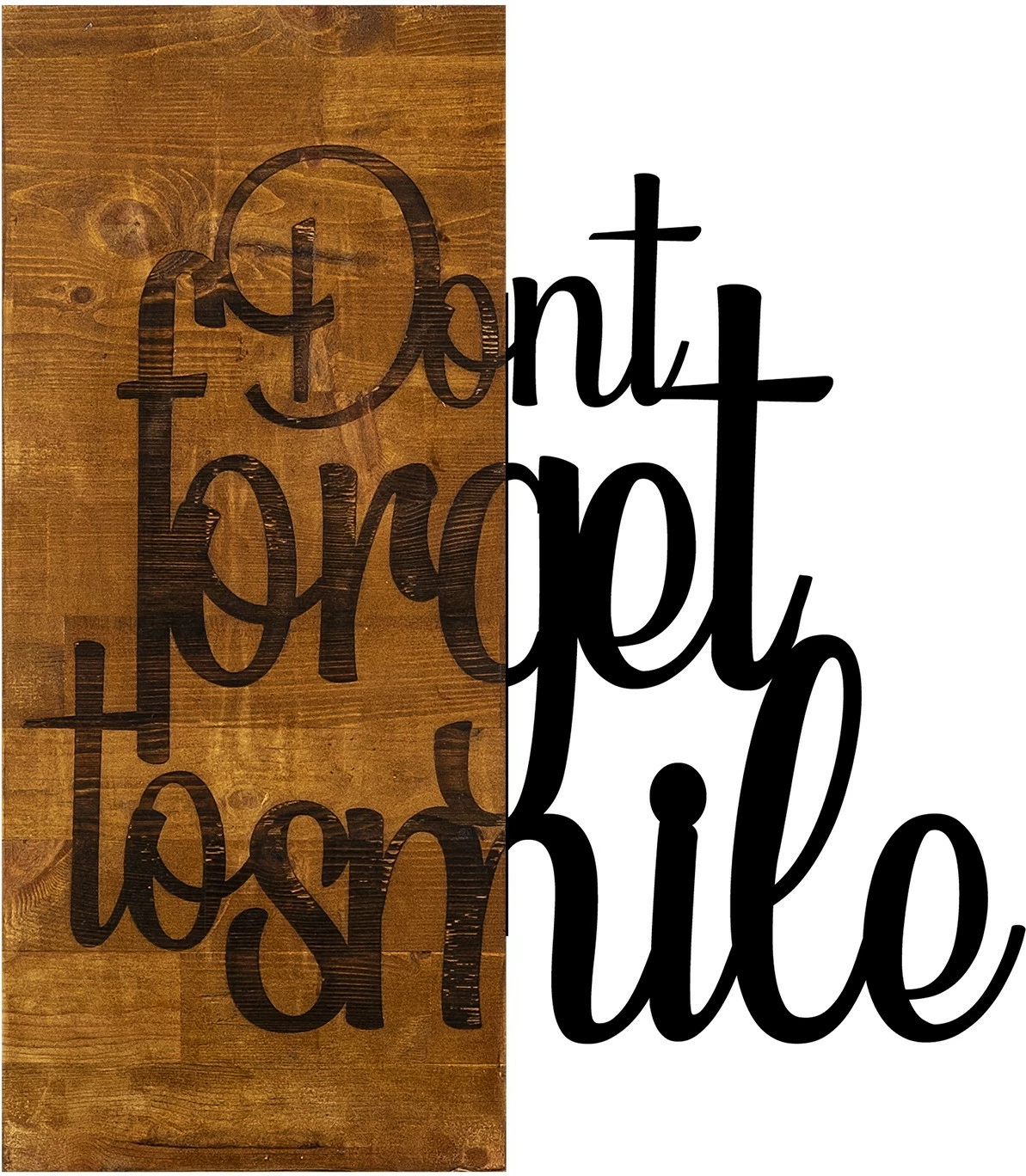 Aksesor dekorativ për mur, dru arre dhe metal, 'Don't Forget To Smile', 47x58cm