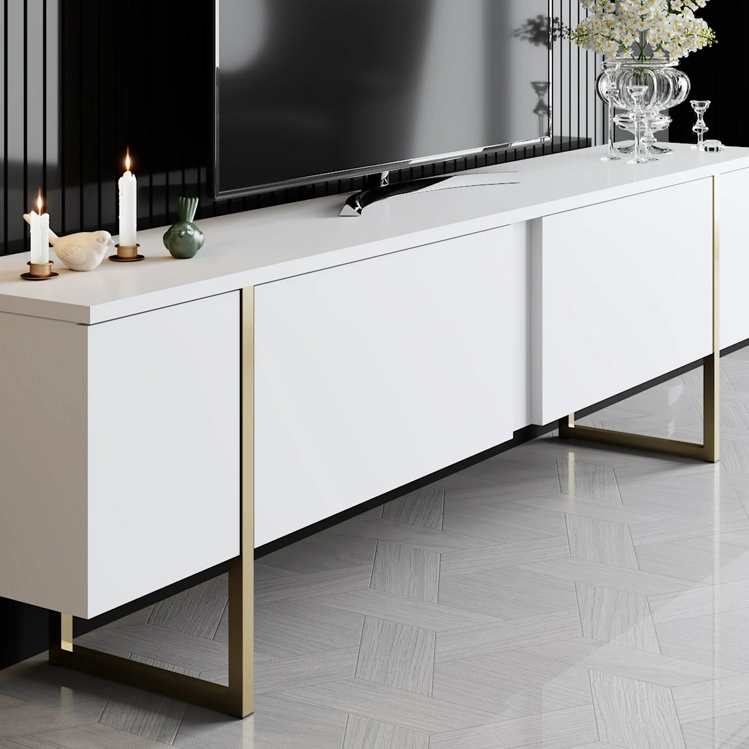 Komodë TV Hanah Home, Luxe, e bardhë, këmbë ari