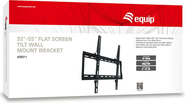Mbajtëse muri TV Equip 32-55", e pjerrët, VESA deri 400x400, 35 kg, e zezë