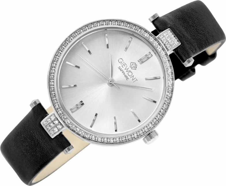 Orë dore femrash Giewont GW9890-A1, argjend, rrip lëkure e zezë