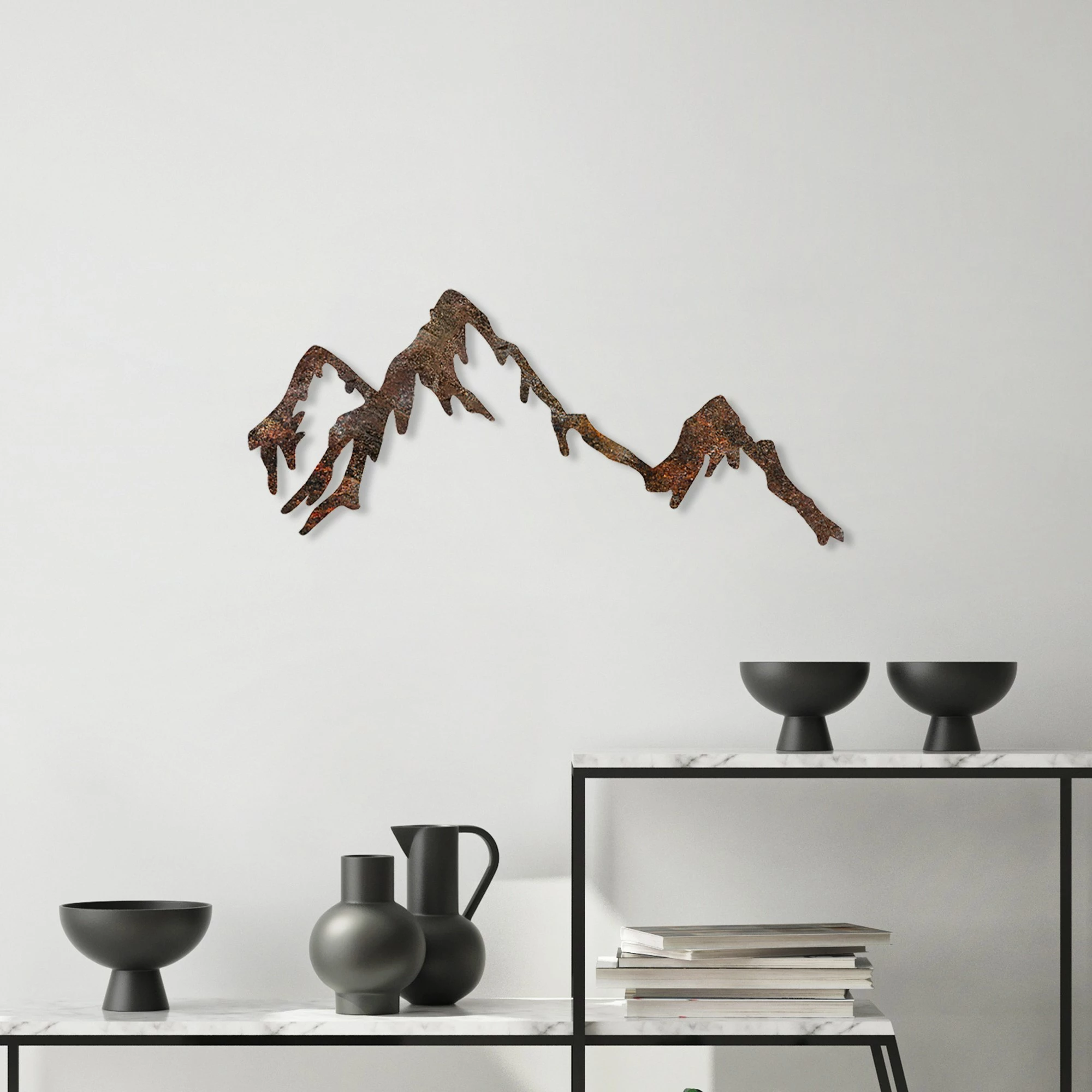 Aksesor dekorativ muri prej metali, Rusty Mountain, ngjyrë antike, 45x70cm