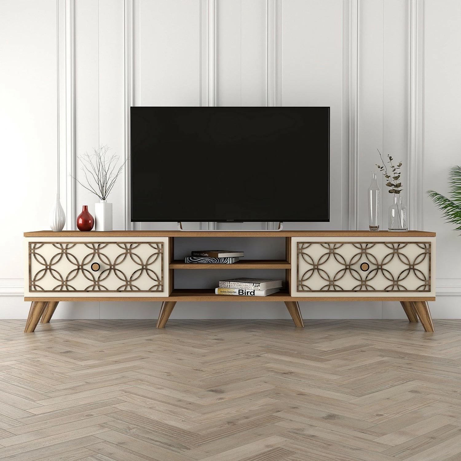 Komodë TV Hanah Home, Class, ngjyrë arre dhe krem