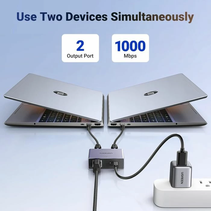 Switch rrjeti UGREEN 45311 Gigabit 1-në-2 1000Mbps, gri