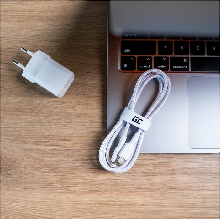 Kabllo USB-C në Lightning Green Cell, 1m, 480 Mbit/s, e bardhë