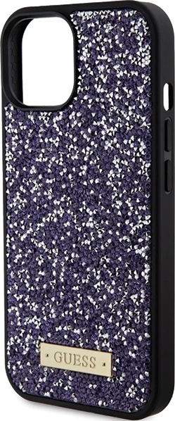 Mbështjellës Guess Rhinestone Metal Logo për iPhone 15, Rozë