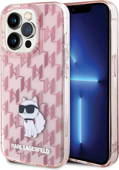 Mbështjellës, Karl Lagerfeld, Monogram Choupette, për iPhone 15 Pro Max, hardcase TPU/PC, rozë
