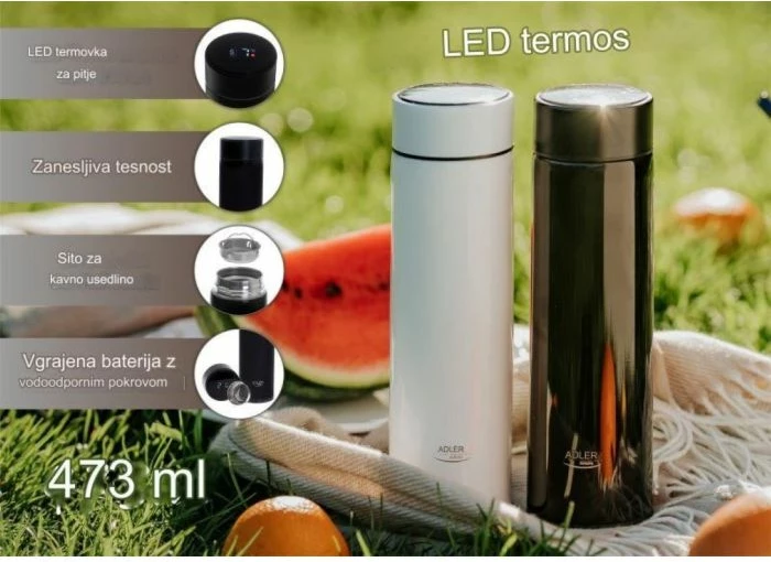 Termos Adler AD4506P 473ml me ekran LED touch, inox, rozë