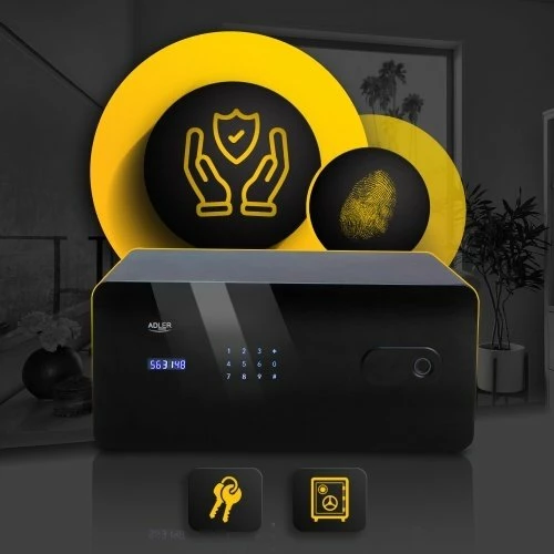 Kasafortë sirtar Adler AD 1044, 17 L, touch panel, kod + fingerprint + çelës emergjent, e zezë, set me 2 çelësa