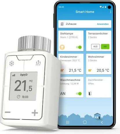 Termostat radiatorik wireless, AVM FRITZ!DECT 302, DECT ULE, ekran E‑Paper, kontroll me aplikacion, i bardhë