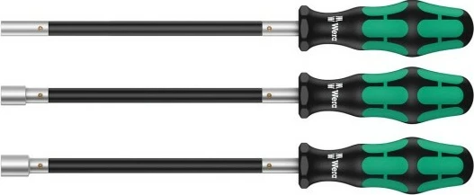 Set kaçavida Wera 3 copë, dorezë Kraftform, teh fleksibil, zi/gjelbër