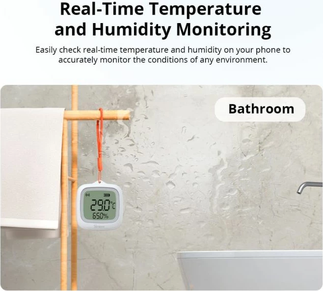 Sensor i mençur temperature dhe lagështie SONOFF SNZB-02WD, Zigbee 3.0, LCD 2.2\", IP65, i bardhë