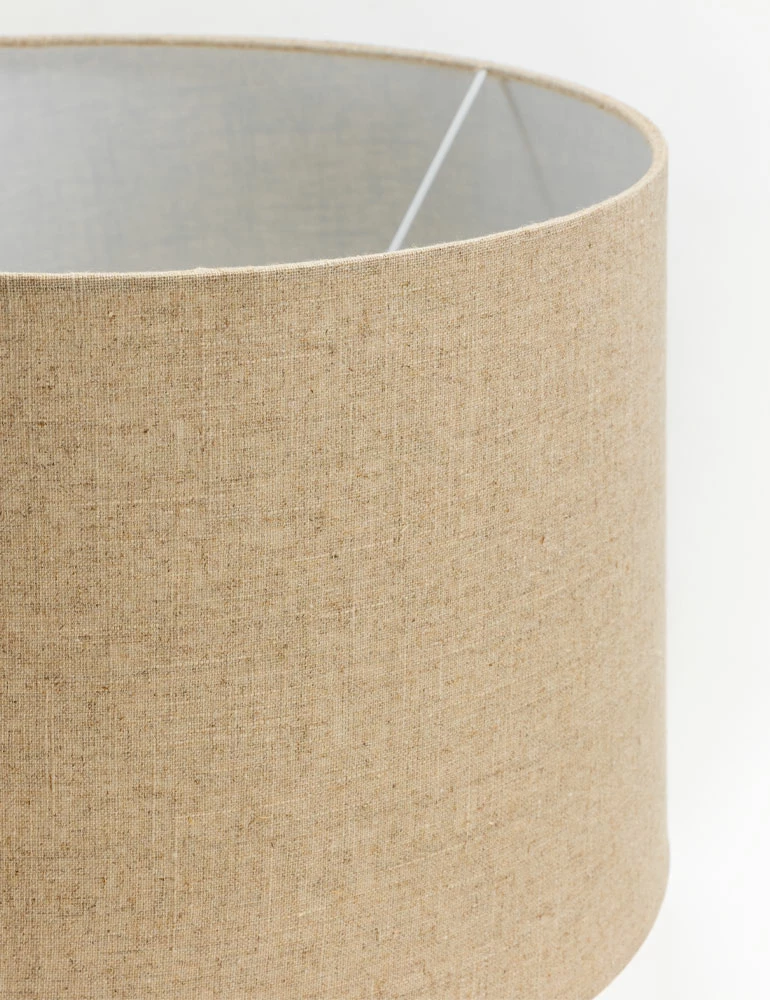 Llambë tavoline Bexley, xham, ngjyrë mjaltë-ari, abazhur lino bezhë, 43x43x79cm