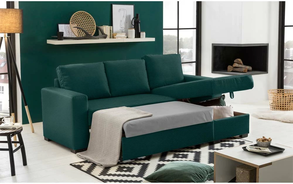 Kënd divan shtrat, i kthyeshëm, ngjyrë e gjelbër, 220x150x88