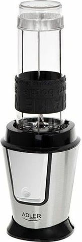 blender sportiv ADLER AD 4081, 570 ml + 400 ml, Tritan BPA-free, 4 tehe inox, argjend/zezë, set 2 shishe