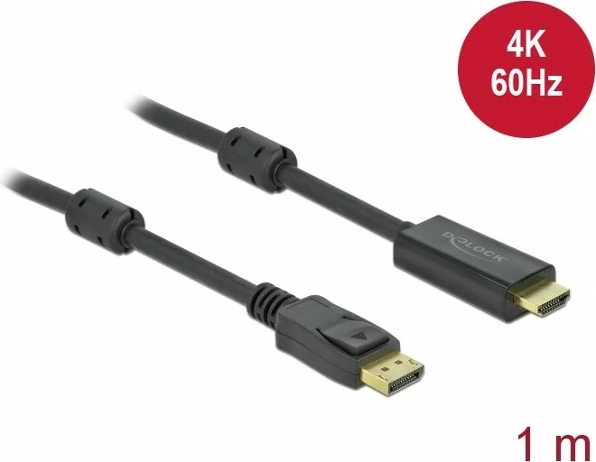 Kabllo DisplayPort në HDMI DeLOCK 1m, 4K, i zi