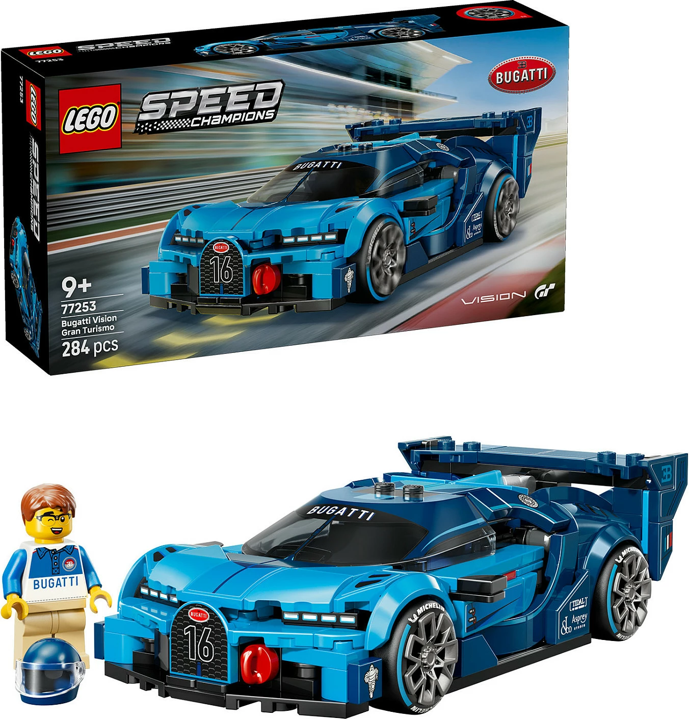 Set ndërtimi LEGO Speed Champions Bugatti Vision Gran Turismo 77253, 284 copë, 9+, kaltër
