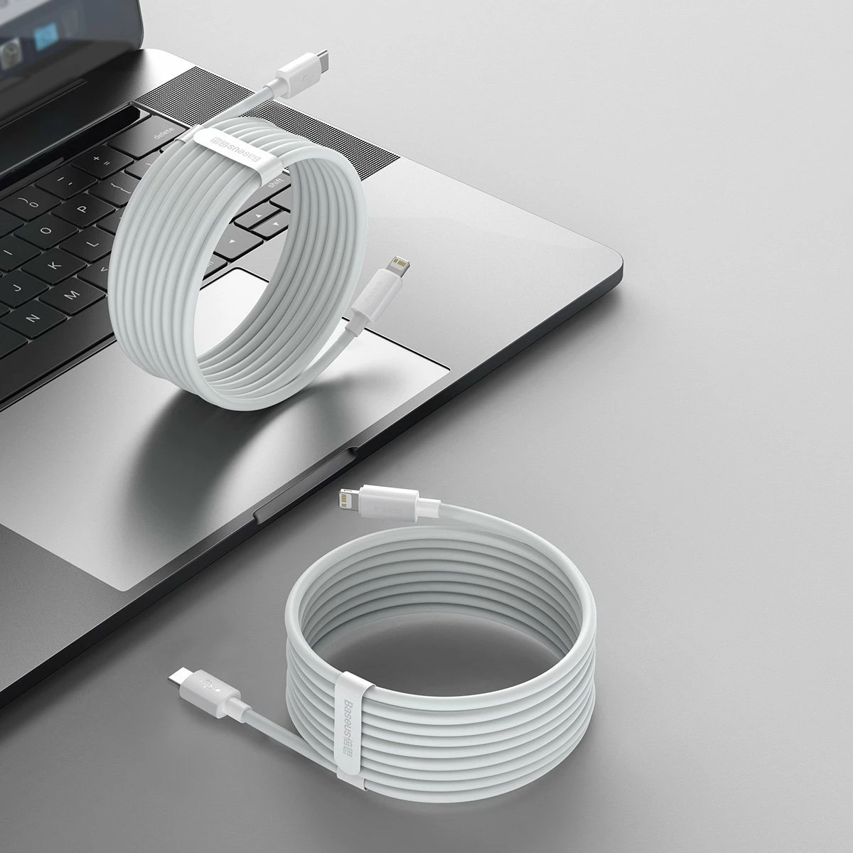 Set kabllo Baseus Simple Wisdom Data Cable Kit, USB-C në Lightning, 1.5m, 20W, Bardhë, 2 copë