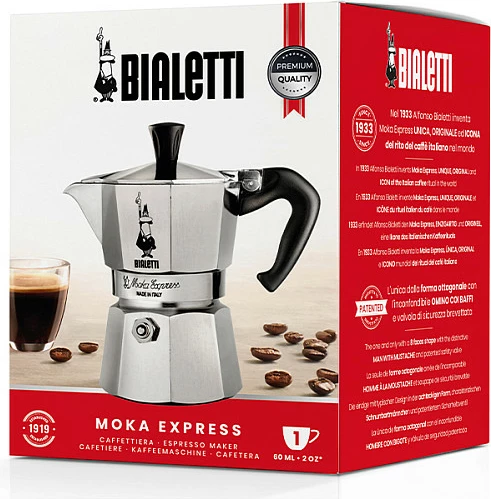 Moka Express Bialetti, 0.06 L, alumini, e zezë