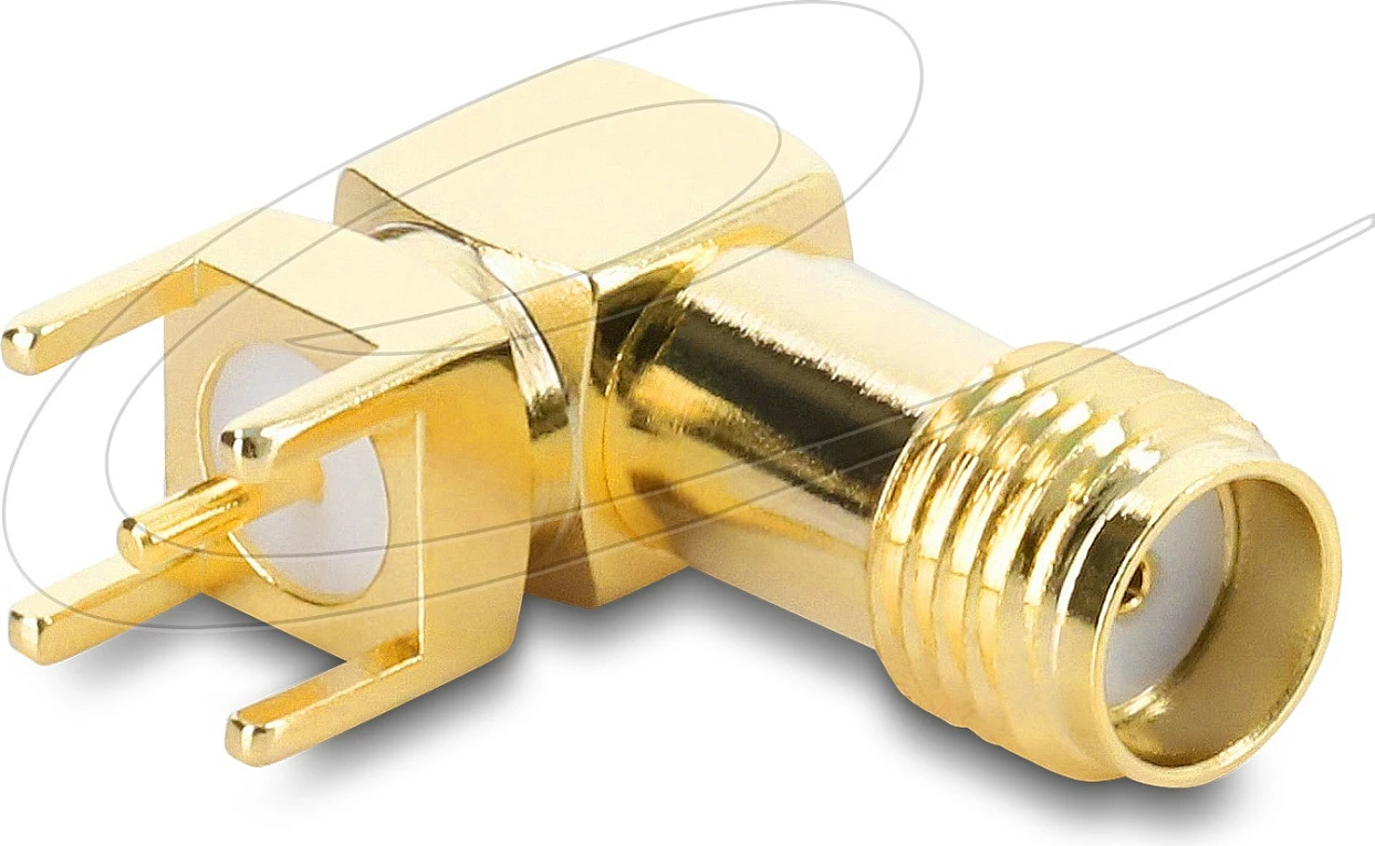Konektor SMA femër DeLOCK 90° për PCB, gjatësia e filetës 5 mm, ari