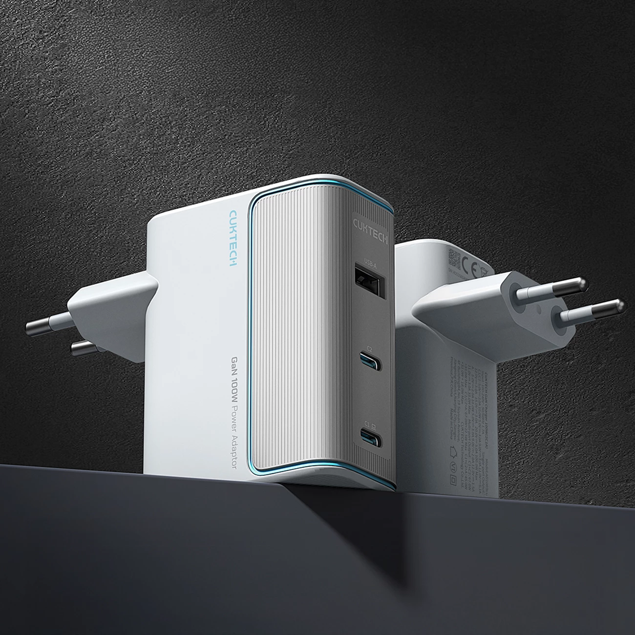 Karikues muri Cuktech AD1003EU 100W GaN, 2x USB-C + USB-A, me kabllo USB-C në USB-C, i bardhë