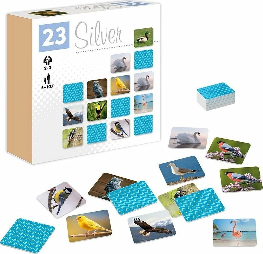 Lojë memorie Alexander Memosy Ptaki 23 Silver, 28 pllaka, për 2-3 lojtarë