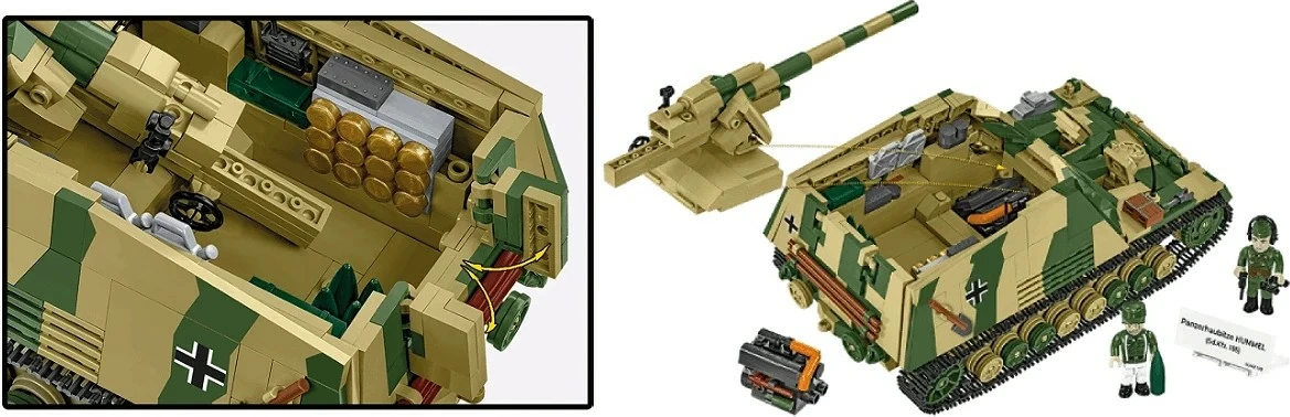 Set blloqesh ndërtimi, Cobi, Panzerhaubitze Hummel COBI-2663, 1118 pjesë, shkallë 1:28, me 2 figura