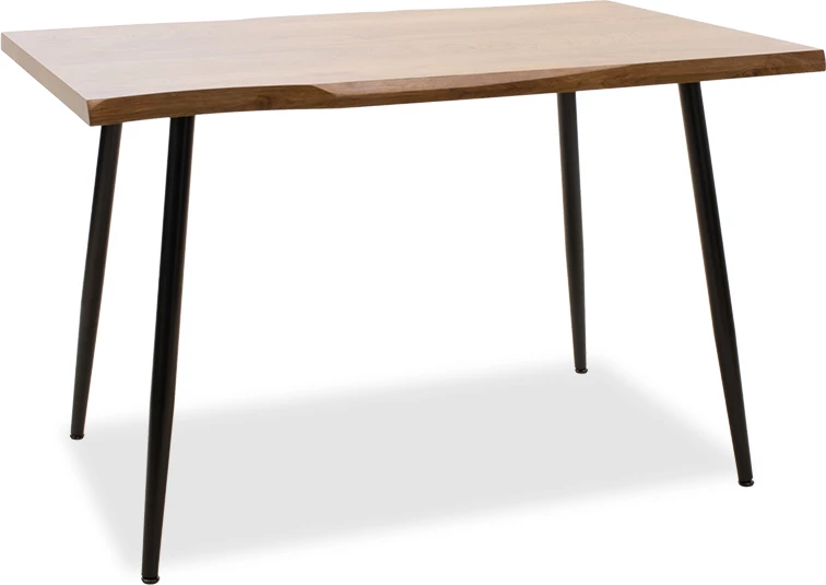 Tavolinë për ngrënie, MDF ngjyrë arre, këmbë metalike të zeza, 120x80x75 cm