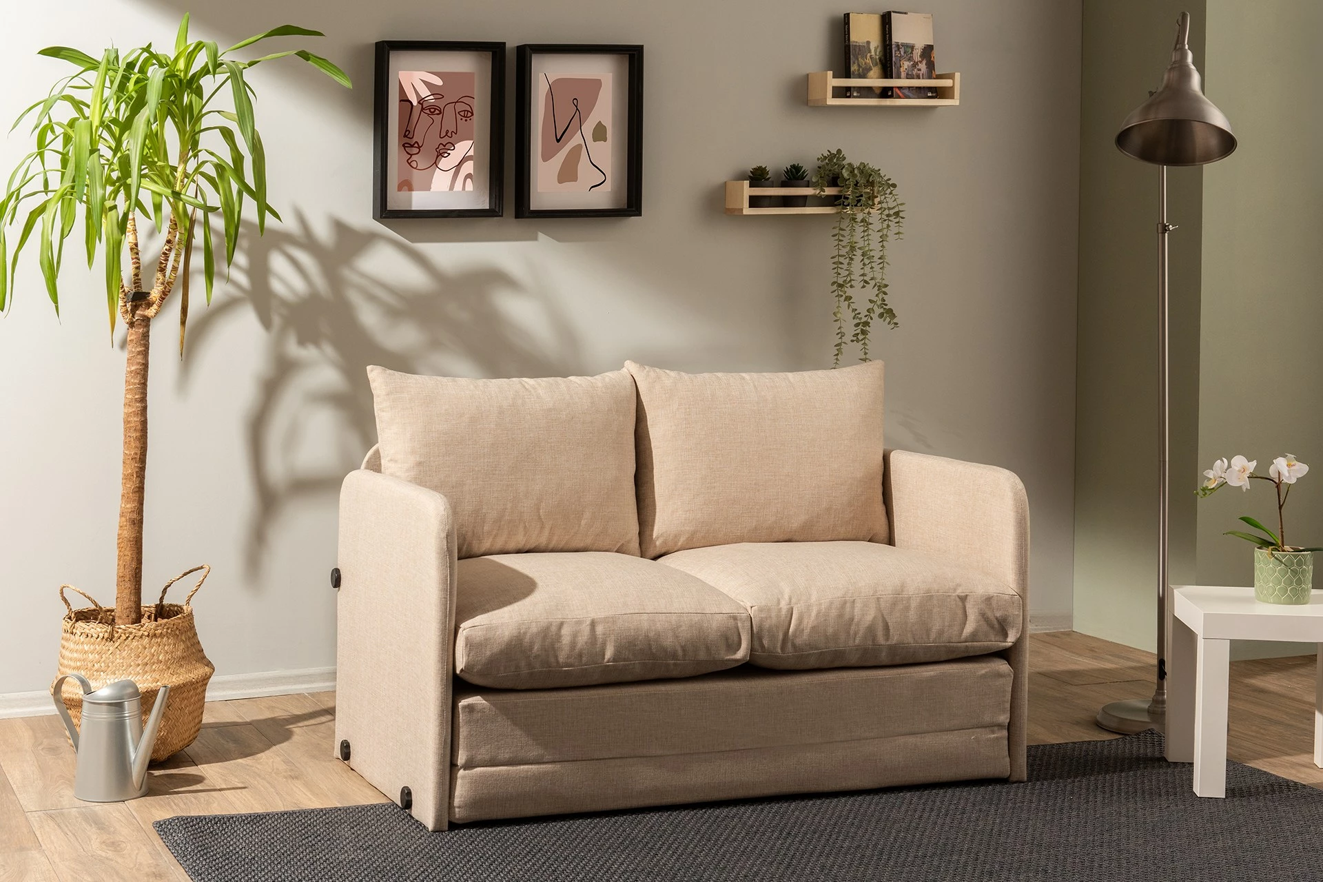 Divan-krevat dy ulëse, ngjyrë bezhë, Saga, Atelier del Sofa