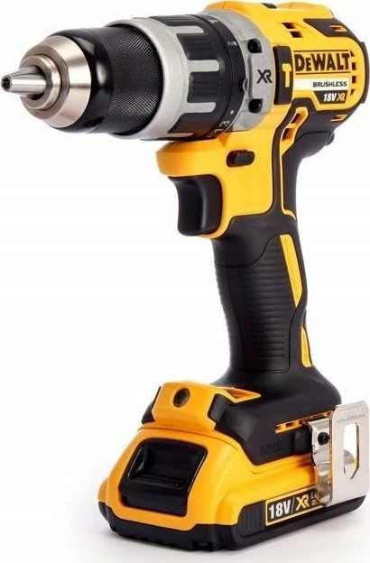 Burmashinë me bateri Dewalt DCD791D2 18 V, 2x2 Ah, brushless, me karikues, me valixhe, verdhë/zezë