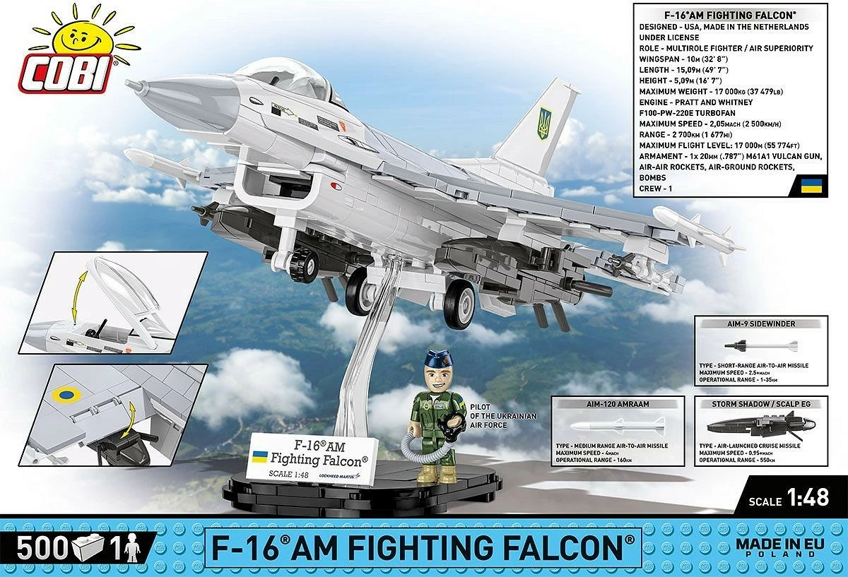 Set blloqe Cobi F-16C Fighting Falcon, 500 pjesë, me figurë piloti, gri