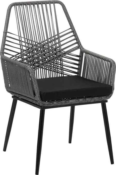 Karrige Tanish prej ratanit PE, ngjyrë gri, këmbë metalike të zeza, 58x58.5x87cm