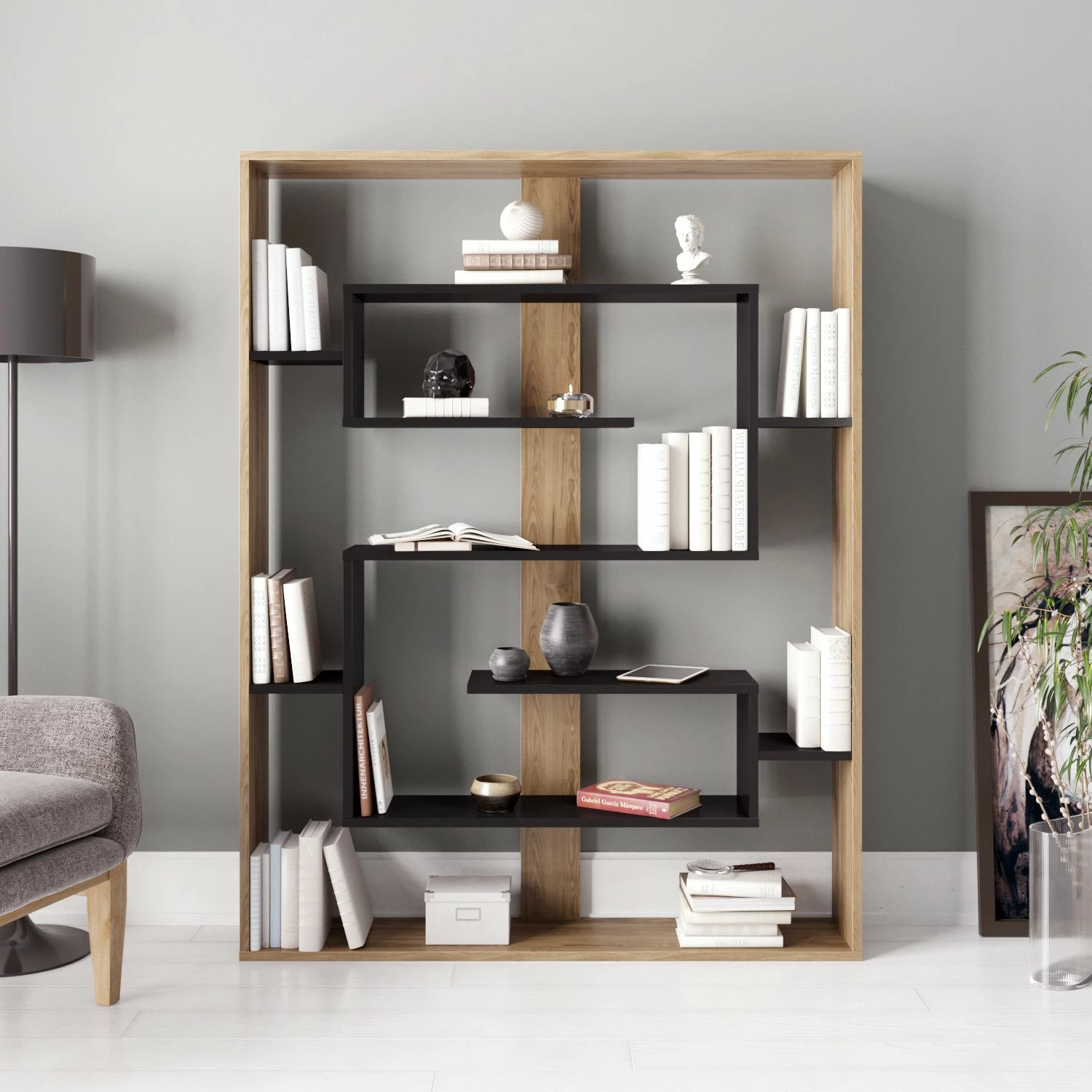 Raft librash Hanah Home, Esteban, ngjyrë e zezë dhe lis, Ud