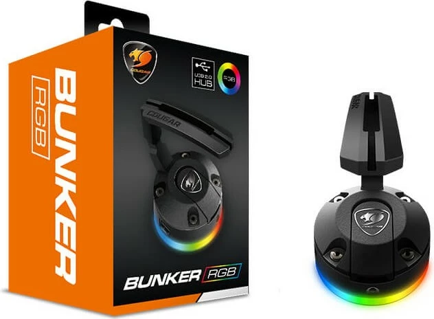 Mouse bungee Cougar BUNKER RGB, me ndriçim RGB, USB Hub, i zi