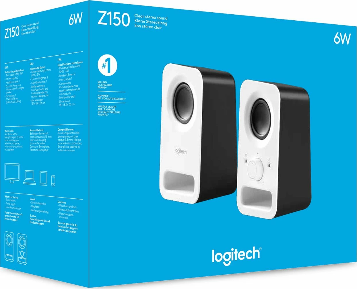 Altoparlantë Logitech Z150 (980-000815) 2.0 3W RMS 3.5mm, të bardha, set 2 copë