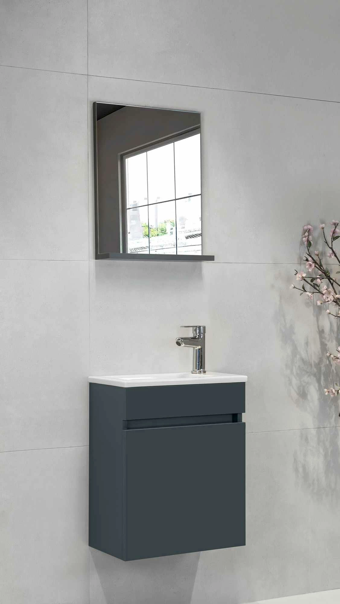 Dollap banjoje, ngjyrë antracit, Skye Decor, me lavaman dhe pasqyrë