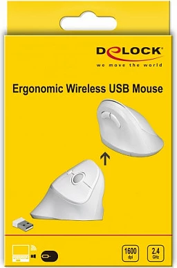 Maus vertikal wireless DeLOCK 12596, 1600 DPI, RF 2.4 GHz, i bardhë