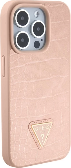 Mbështjellës Guess Croco Triangle Metal Logo për iPhone 15 Pro Max, Rozë