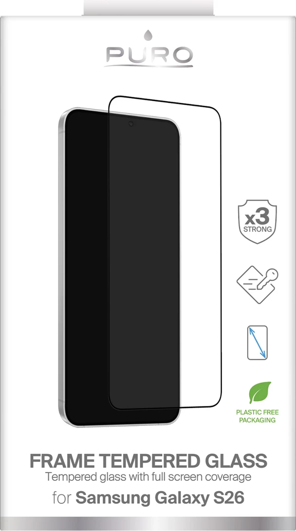 Xham i kalitur mbrojtës ekrani Puro Frame Full Glue për Samsung Galaxy S26 9H, i zi