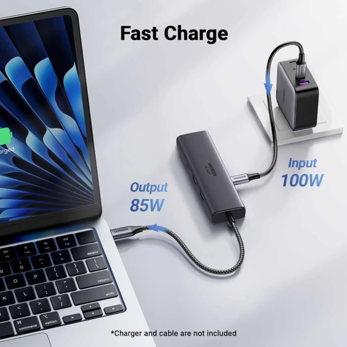 Hub USB-C UGREEN 45000 6-në-1, HDMI 4K@60Hz, PD 100W, Ethernet Gigabit, USB 3.2 10Gbps, gri