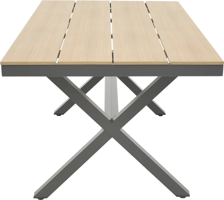 Tavolinë Thorio, poliuood natyral, këmbë alumini antracit, 160x90x75cm