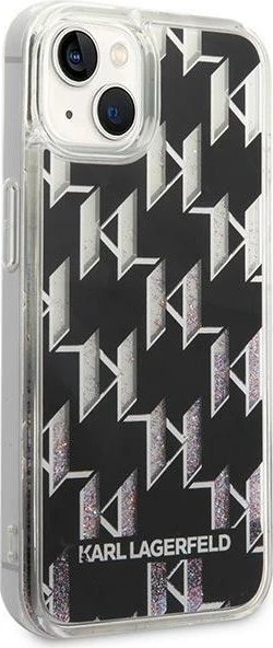 Mbështjellës Karl Lagerfeld KLHCP14SLMNMK për iPhone 14 6.1", hardcase, Liquid Glitter Monogram, zi