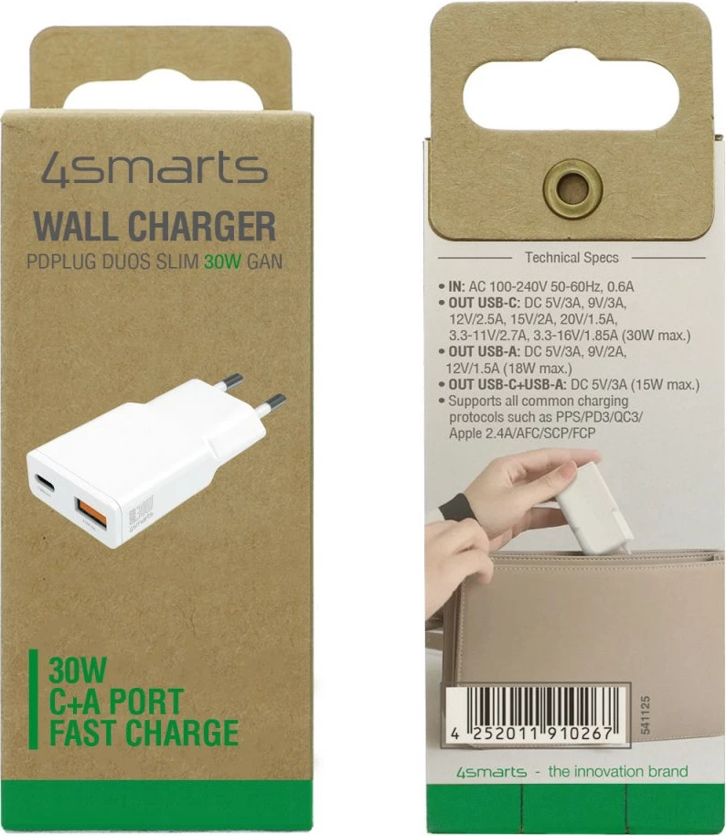 Karikues 4smarts PDPlug Duos Slim, 12 V, Bardhë