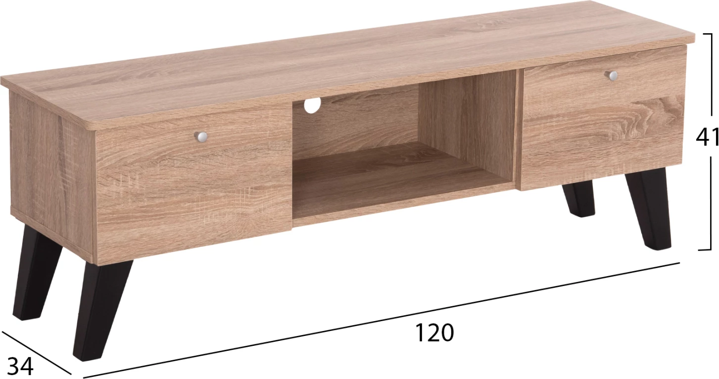 Mobilje TV IREN FH2481.01 melaminë, ngjyrë lisi Sonama e zezë, 120x32,5-34x41H cm.