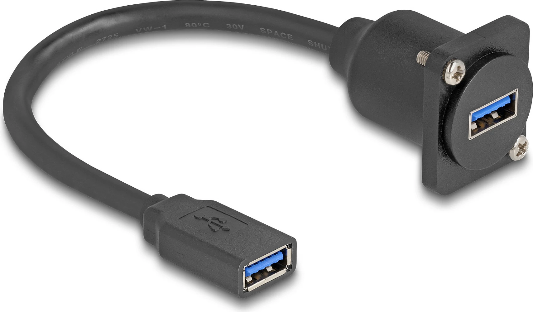 Kabllo USB DeLOCK D-Type USB-A femër në USB-A femër, USB 3.2 Gen 1, 0.2 m, 5 Gbps, e zezë