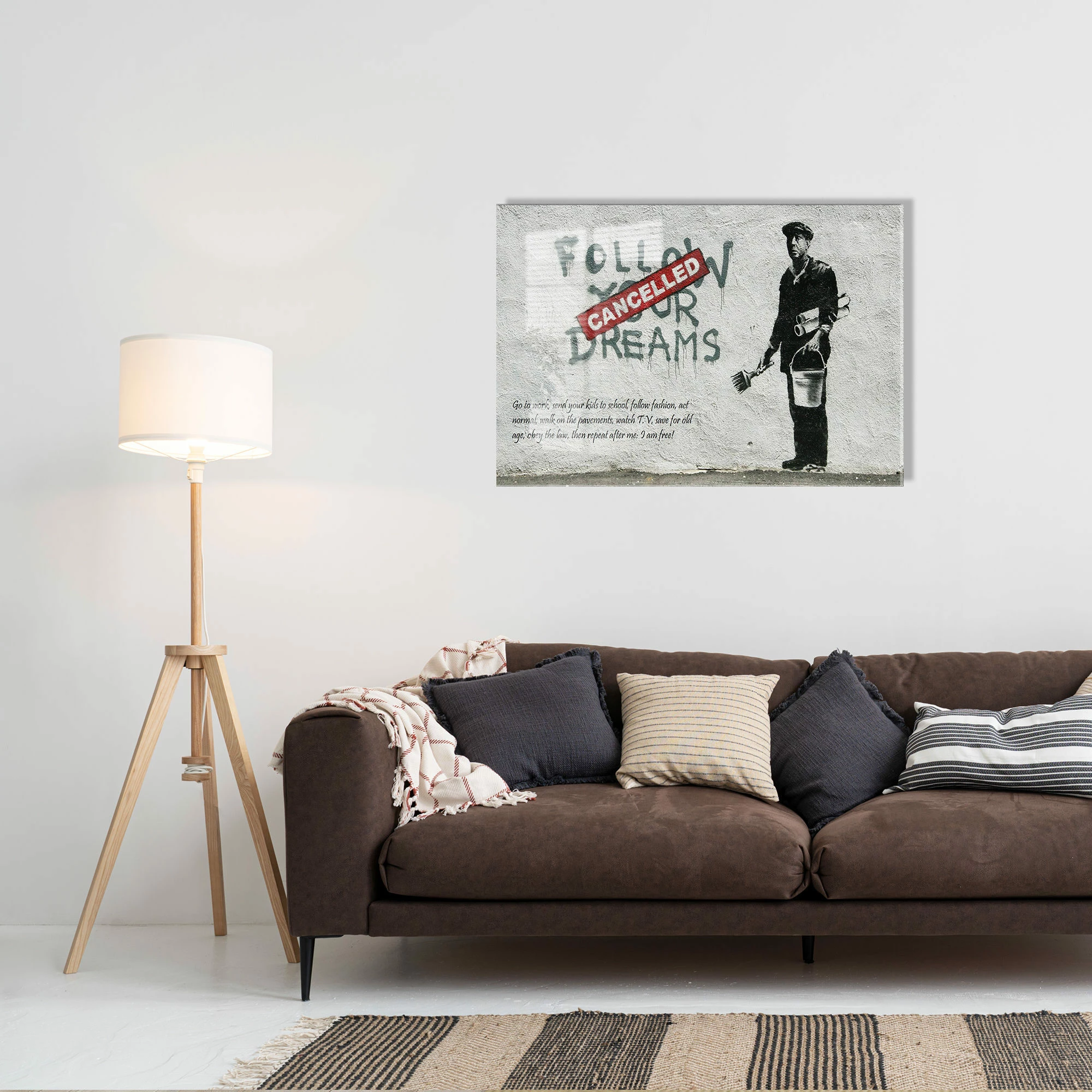 Pikturë dekorative prej xhami të temperuar, Banksy, shumëngjyrëshe, UV-022, 70x100cm